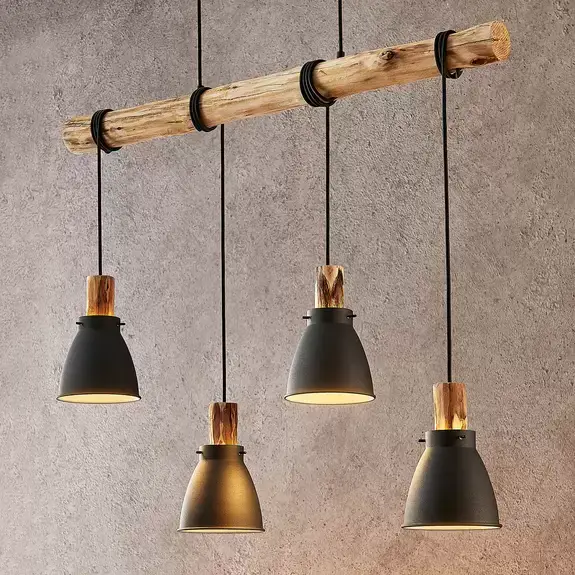 Lampenwelt Lindby Hängeleuchte Trebale, 4-flammig, E14, Eisen, Holz Exklusivangebot