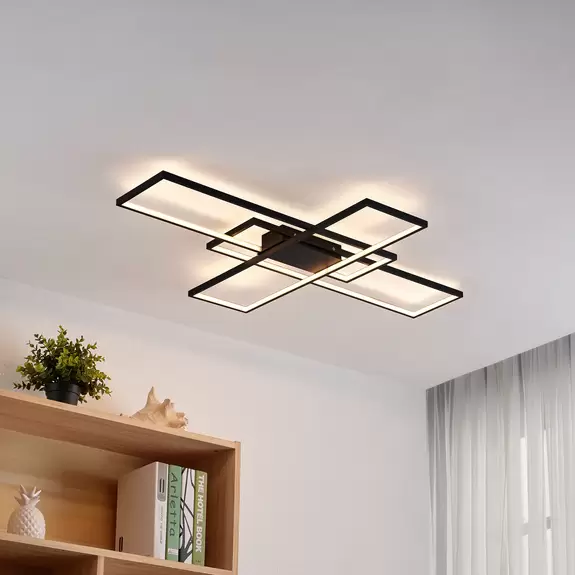 Lampenwelt Lindby LED-Deckenleuchte Tetson, schwarz, Metall, dimmbar Preisnachlass