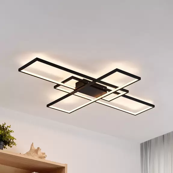 Lampenwelt Lindby LED-Deckenleuchte Tetson, schwarz, Metall, dimmbar Preisnachlass