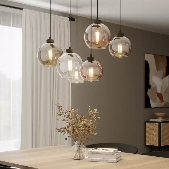 Lampenwelt Hängeleuchte Cubus, 6-flammig, klar/honig/braun, Glas, E27 Vatertagsangebot