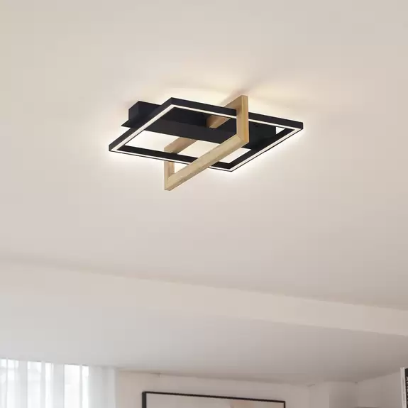 Lampenwelt Lindby LED-Deckenleuchte Holamu, 40 cm, Holz Räumungsverkauf