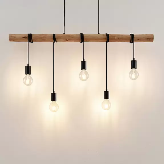 Lampenwelt Lindby Hängeleuchte Rom, 5-flammig, Holz, Seil, schwarz, E27 Zeitbegrenzte Promotion