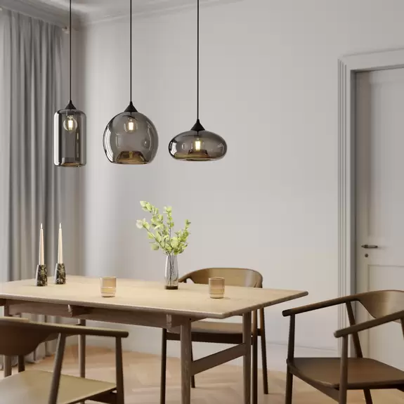 Lampenwelt Lindby Pendelleuchte Marla, 3-flammig, Glas, rauchgrau, E27 Nur für heute