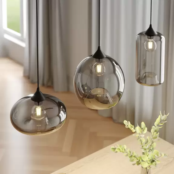 Lampenwelt Lindby Pendelleuchte Marla, 3-flammig, Glas, rauchgrau, E27 Nur für heute