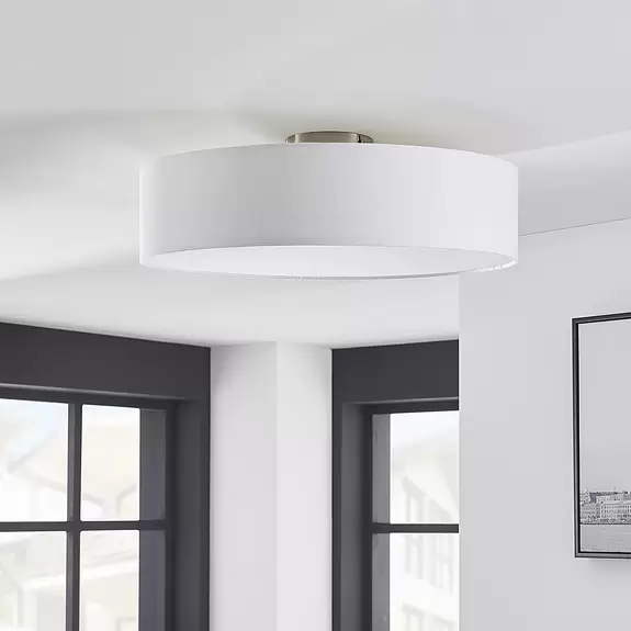 Lampenwelt Lindby Deckenleuchte Sebatin, Ø 50 cm, weiß, Stoff, E27 Super Rabatt