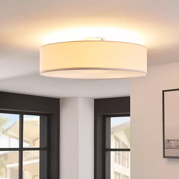Lampenwelt Lindby Deckenleuchte Sebatin, Ø 50 cm, weiß, Stoff, E27 Super Rabatt