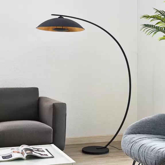 Lampenwelt Lindby Bogenstehlampe Emilienne, schwarz, goldfarben, 180 cm Kostenloser Versand international