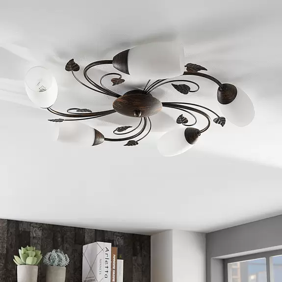 Lampenwelt Lindby Deckenleuchte Stefania, 5-flg., schwarz/gold Black Friday Preise