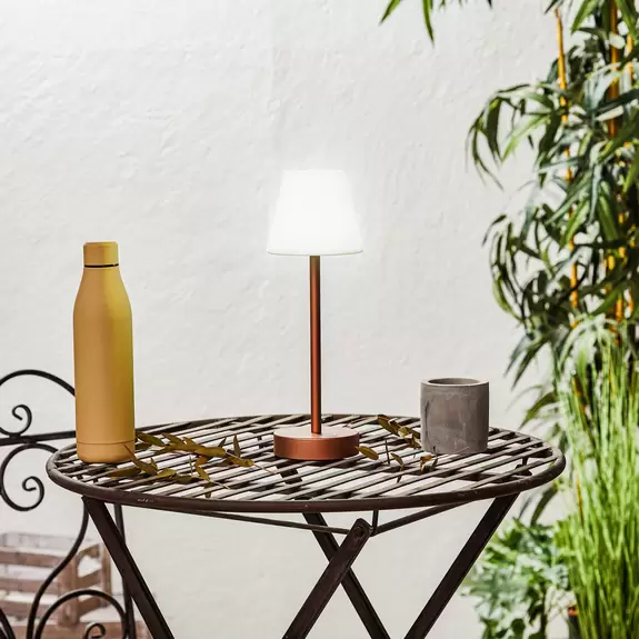 Lampenwelt Newgarden Lola Slim LED-Tischlampe Akku, roségold Fabrikverkauf