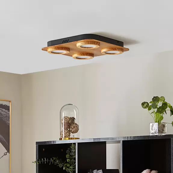 Lampenwelt Lindby LED-Spot Joren, Holz, 38 x 38 cm, 4-flammig, 3.000 K Limitierter Zeitrabatt