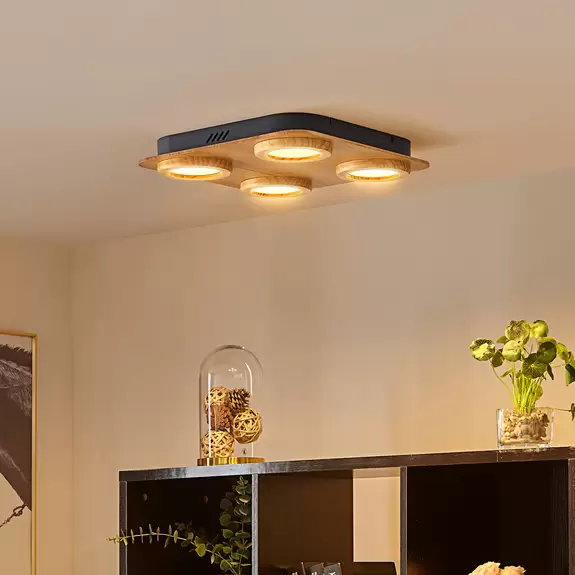 Lampenwelt Lindby LED-Spot Joren, Holz, 38 x 38 cm, 4-flammig, 3.000 K Limitierter Zeitrabatt
