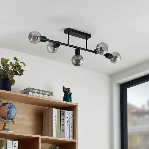 Lampenwelt Lindby Deckenlampe Biscala, 5-flg., schwarz/rauch Bis zu 65% Rabatt