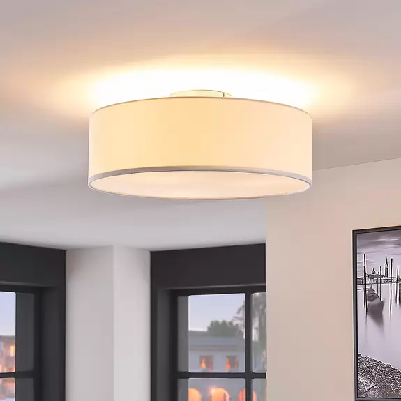 Lampenwelt Lindby Deckenleuchte Sebatin, Ø 40 cm, creme, Stoff, E27 50% Rabatt mit kostenlosem Versand