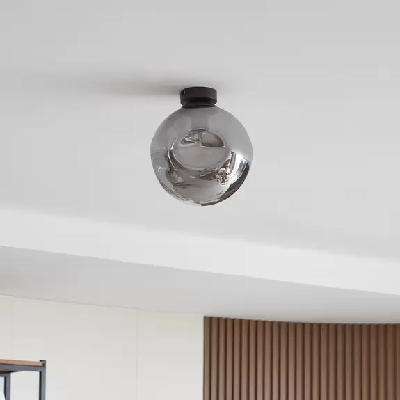 Lampenwelt Lindby Deckenlampe Valentina, Glas, rauchgrau, rund, Ø 25 cm Schlussverkauf