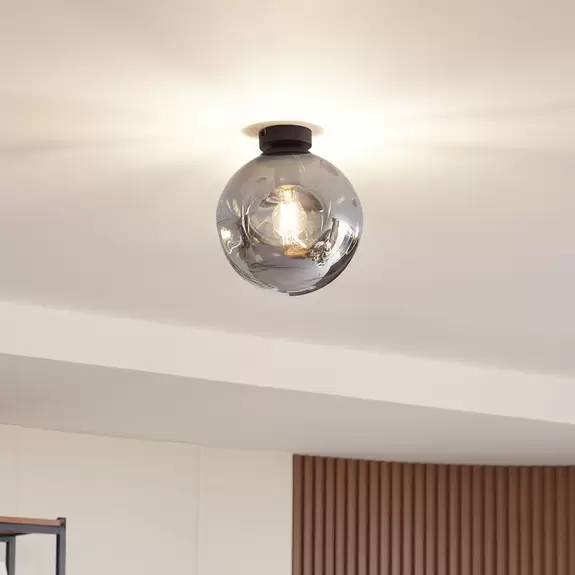 Lampenwelt Lindby Deckenlampe Valentina, Glas, rauchgrau, rund, Ø 25 cm Schlussverkauf