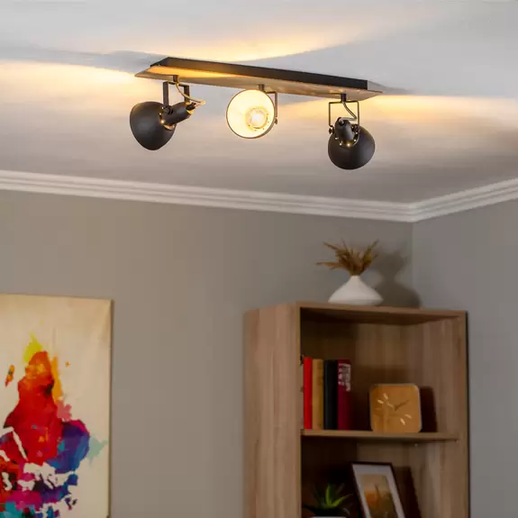 Lampenwelt Lindby Aylis Deckenlampe, 3-flg., 60 cm, schwarz, Holz, E14 Valentinstagsangebot
