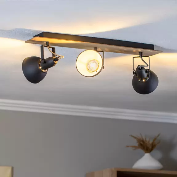 Lampenwelt Lindby Aylis Deckenlampe, 3-flg., 60 cm, schwarz, Holz, E14 Valentinstagsangebot