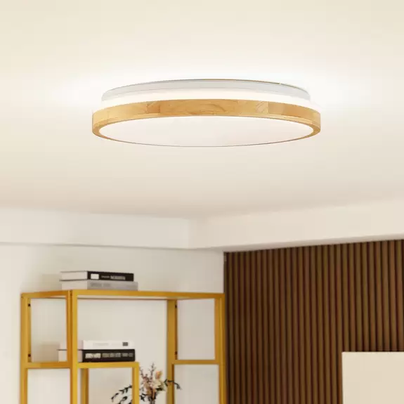 Lampenwelt Lindby LED-Deckenlampe Emiva, Lichtquelle oben, CCT, Holz Große Rabatte