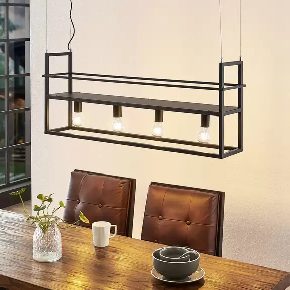 Lampenwelt Lindby Hängeleuchte Grisela, 4-flammig, Stahl, schwarz, E27 Sonderangebote