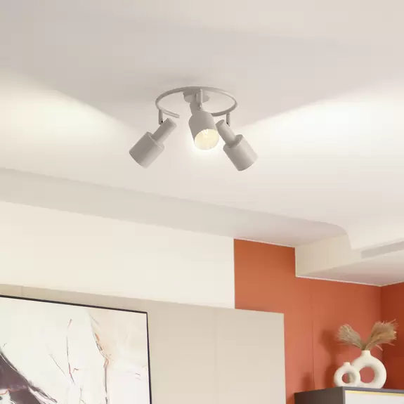 Lampenwelt Lindby Deckenstrahler Ovelia, beige, 3-flg., Eisen, E27