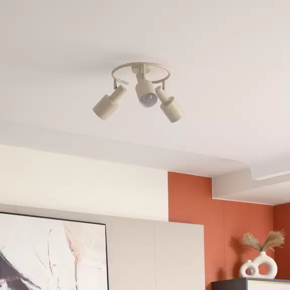 Lampenwelt Lindby Deckenstrahler Ovelia, beige, 3-flg., Eisen, E27 Riesige Ersparnisse