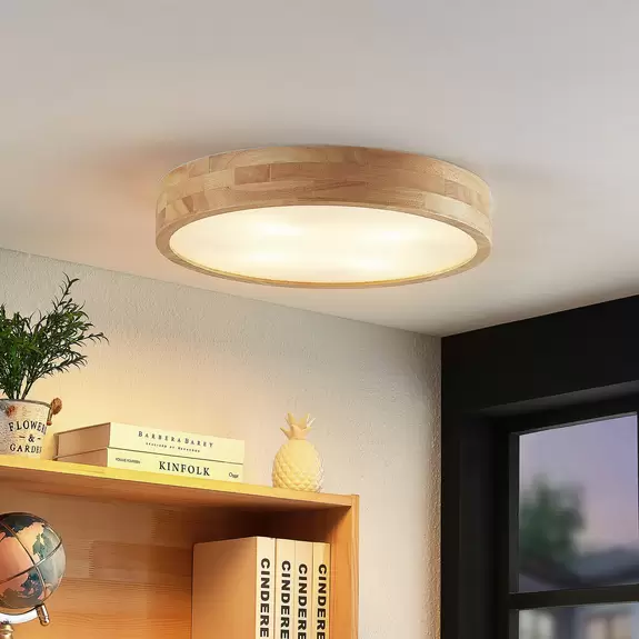 Lampenwelt Lindby Tanju Deckenleuchte, Eichenholz Ø 50 cm Tiefpreis
