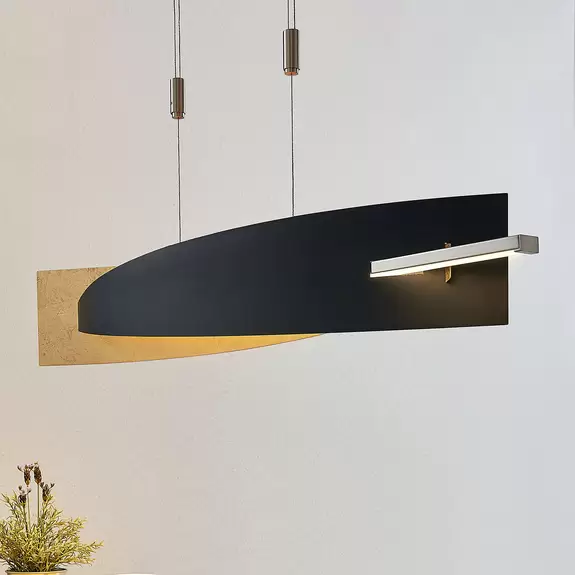 Lampenwelt Lucande LED-Hängeleuchte Marija, geradlinig, schwarz, Metall Begrenzte Freigabe