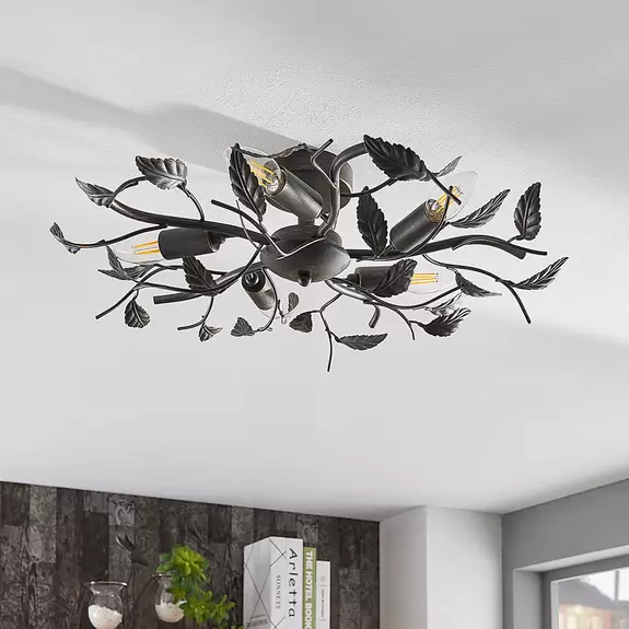 Lampenwelt Lindby Deckenlampe Yos, 5-flg., 58 cm, schwarz-gold, Metall Letzte 2 Tage