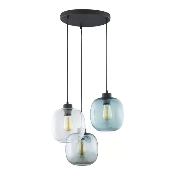Lampenwelt Hängeleuchte Elio, Glas, blau/klar/grau, Ø 52 cm, 3-flammig Nur noch ein Tag übrig