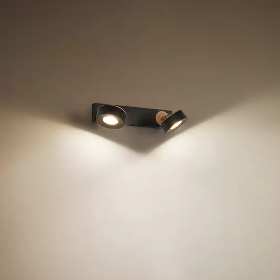 Lampenwelt LEDVANCE LED-Deckenspot Pluto, Stahl, Holz, 2-fl., schwarz Große Rabatte