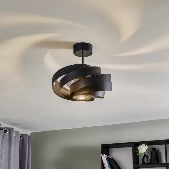 Lampenwelt Deckenleuchte Vento, schwarz, Ø 40 cm, Metall, E27 Bis zu 50% Rabatt