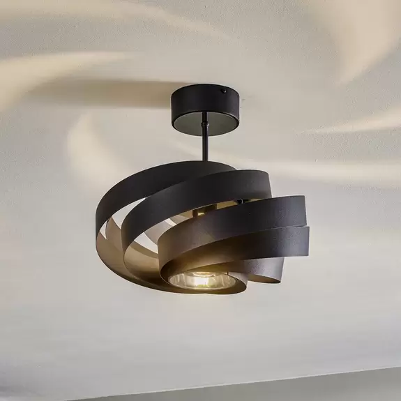 Lampenwelt Deckenleuchte Vento, schwarz, Ø 40 cm, Metall, E27 Bis zu 50% Rabatt