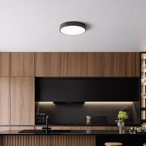 Lampenwelt Deckenleuchte Cleo, schwarz, Ø 50 cm, Metall, IP54 Sonderangebot der Fabrik
