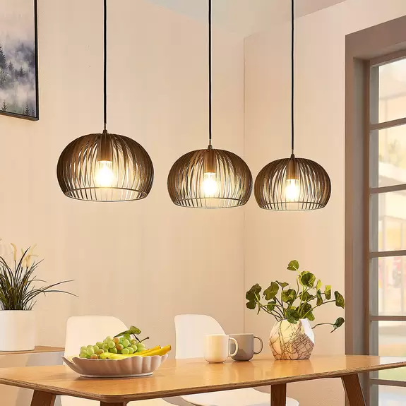 Lampenwelt Pendellampe Jusra aus schwarzem Metall, 3-fl Super Rabatt