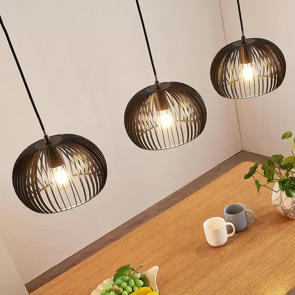 Lampenwelt Pendellampe Jusra aus schwarzem Metall, 3-fl Super Rabatt
