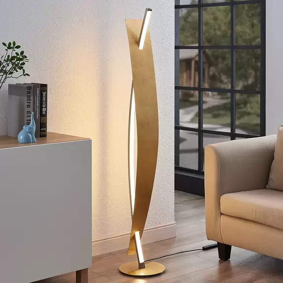 Lampenwelt LED-Stehleuchte Marija in edler Gold-Optik 50% Rabatt mit kostenlosem Versand