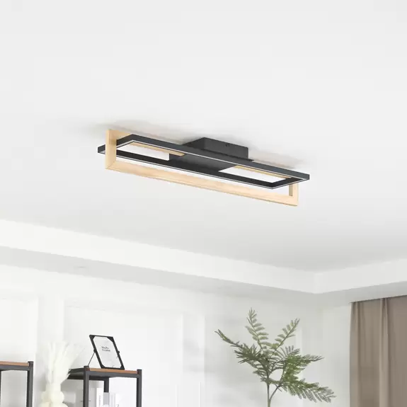Lampenwelt Lindby LED-Deckenleuchte Holamu, 80 cm, Holz Speichern exportieren