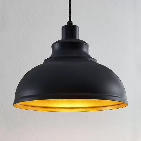 Lampenwelt Vintage-Pendelleuchte Albertine, Metall, schwarz zollfrei