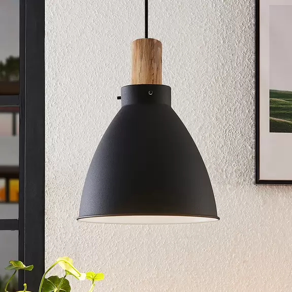 Lampenwelt Lindby Hängeleuchte Trebale, 1-flammig, E27, Eisen, Holz 50% Rabatt für begrenzte Zeit