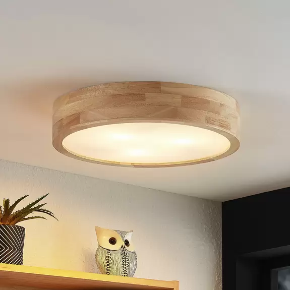 Lampenwelt Lindby Tanju Deckenleuchte, Eichenholz, Ø 40 cm Rabatte dieses Monats
