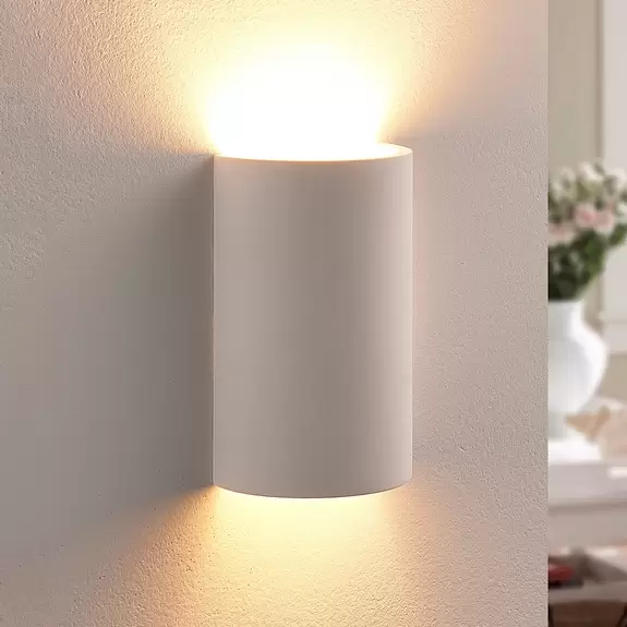 Lampenwelt Lindby Wandleuchte Colja, rund, Höhe 16 cm, Gips, weiß Saisonschlussverkauf