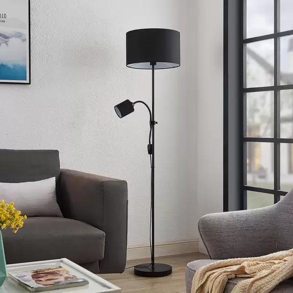 Lampenwelt Lindby Melanie Stehleuchte mit Leselicht, schwarz Black Friday