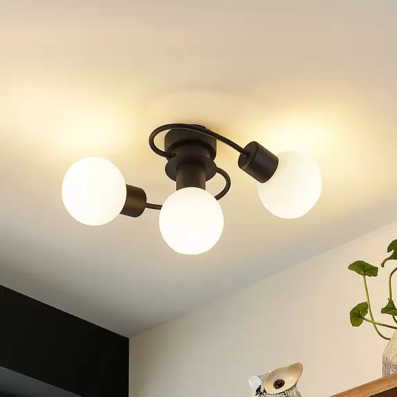 Lampenwelt Lindby Deckenleuchte Ciala, 3-flammig, schwarz, weiß, Glas Vatertagsangebot