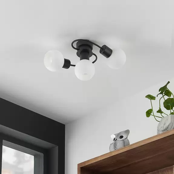 Lampenwelt Lindby Deckenleuchte Ciala, 3-flammig, schwarz, weiß, Glas Vatertagsangebot