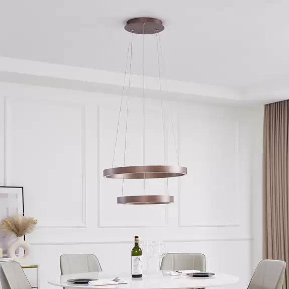 Lampenwelt Lucande Smart LED-Hängeleuchte Yonam, kaffee, 2-flg., Tuya Saisonale Angebote