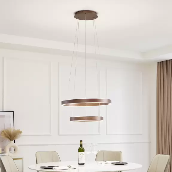 Lampenwelt Lucande Smart LED-Hängeleuchte Yonam, kaffee, 2-flg., Tuya Saisonale Angebote