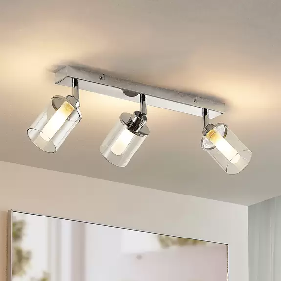 Lampenwelt Lindby Vinza Strahler mit Doppelschirm, chrom lang Tägliche Deals