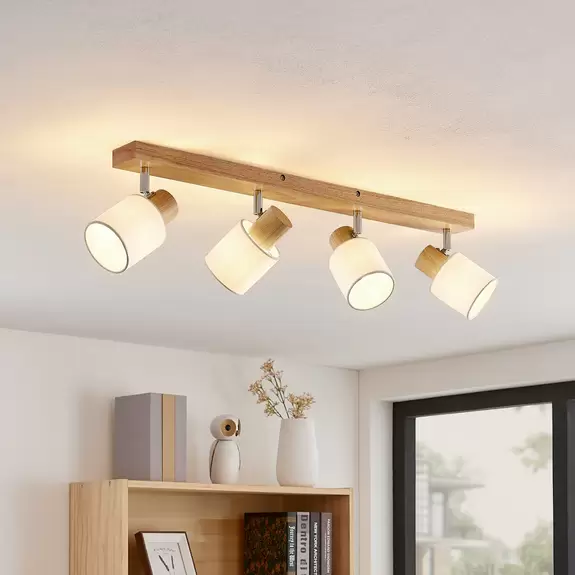 Lampenwelt Lindby Deckenstrahler Wanessa, 4-flammig, Holz, weiß, E14 Bis zu 50% Rabatt