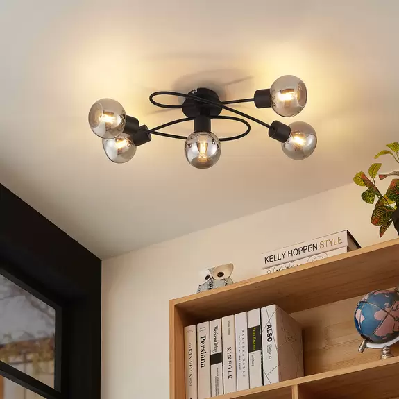 Lampenwelt Lindby Deckenlampe Elaina 5fl lang schw. smoke zollfrei
