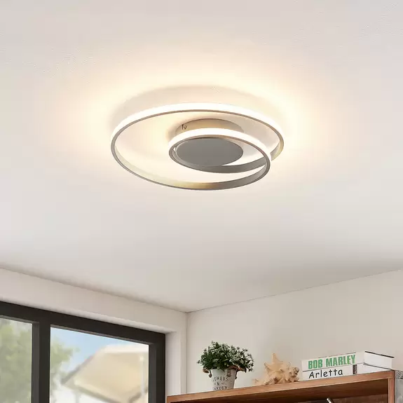 Lampenwelt Lindby Kyron LED-Deckenlampe, silber titanfarbig 50% Rabatt für begrenzte Zeit